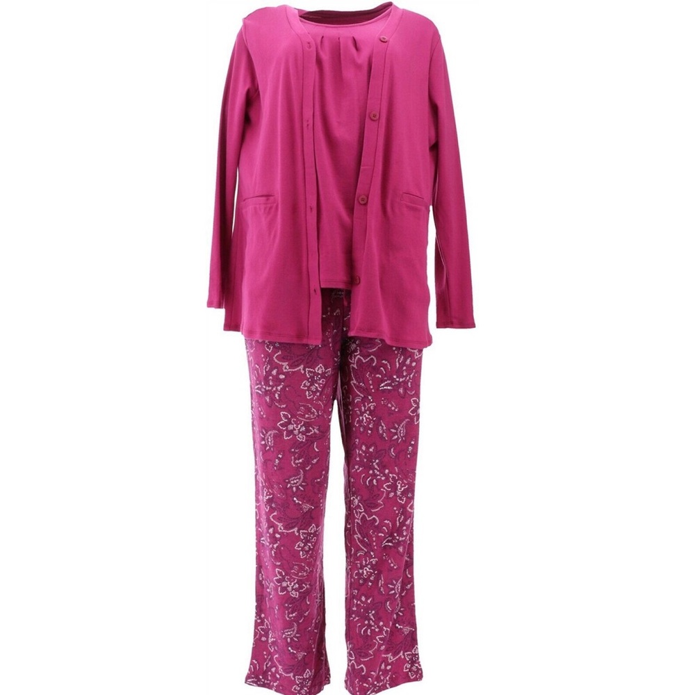 Carole Hochman Petite 3-Pc Interlock Pajama Set - Picture 2 of 6